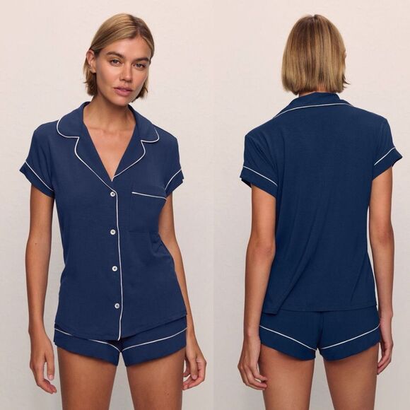 Eberjey Gisele TENCEL™ Modal Shortie Short PJ Set in Navy / Ivory Size Small - Picture 1 of 8